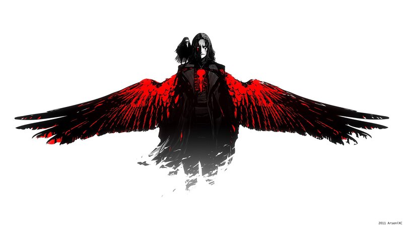 Figure with Red Wings — Dramatic