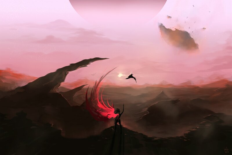 Figure with Red Wings — Pink