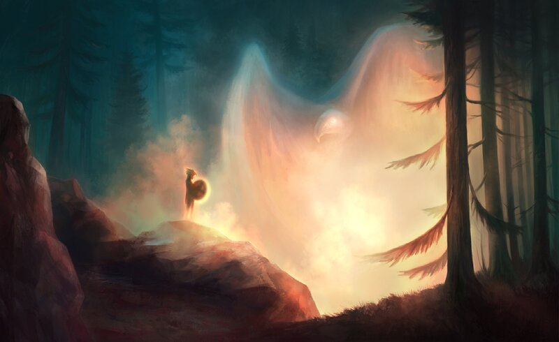 Figure with Shield in Forest