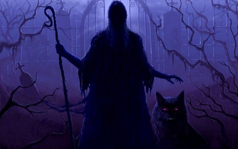Figure with Staff and Wolf