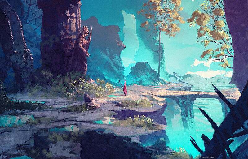 Figure with Staff in Canyon