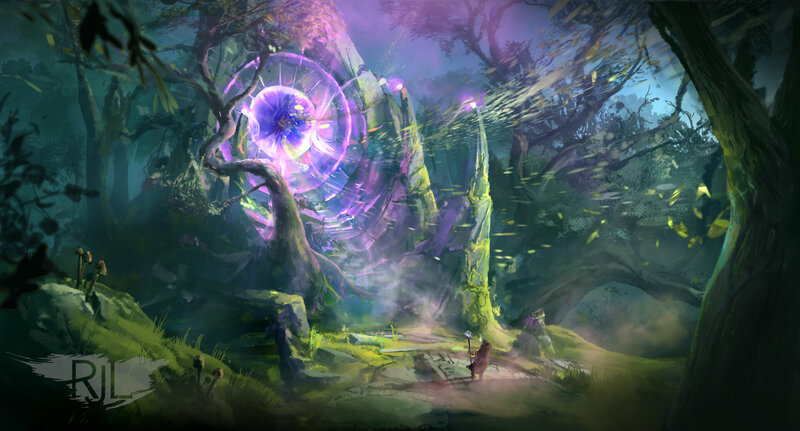 Figure with Staff in Forest — Purple