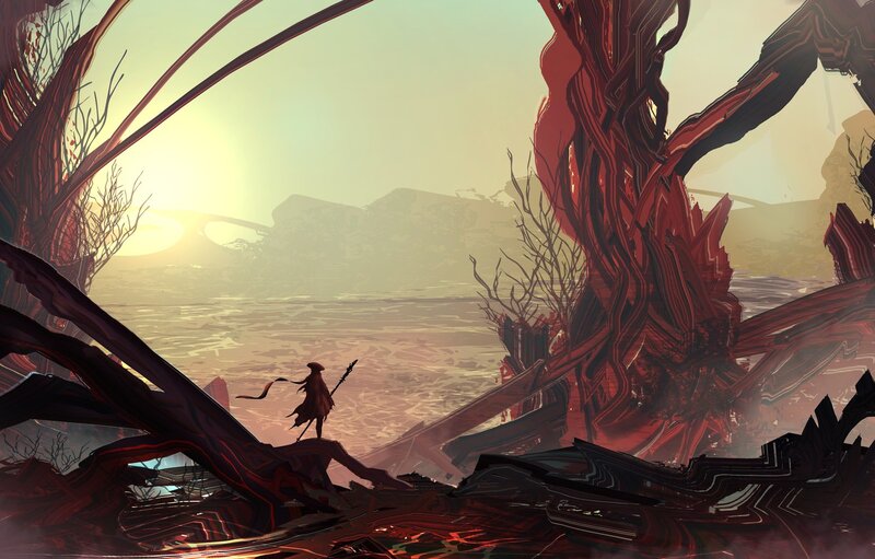 Figure with Staff in Wasteland