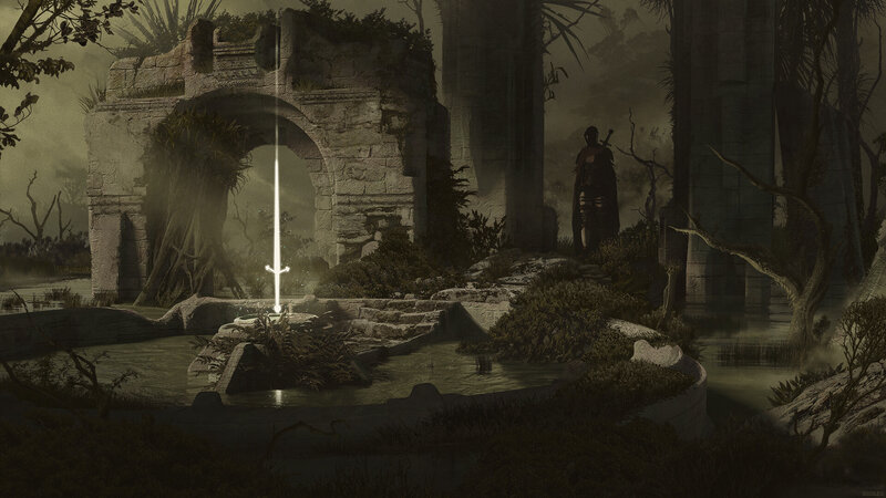 Figure with Sword in Ruins