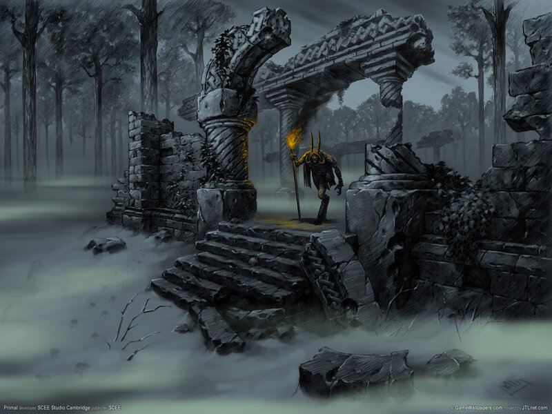 Figure with Torch in Ruins