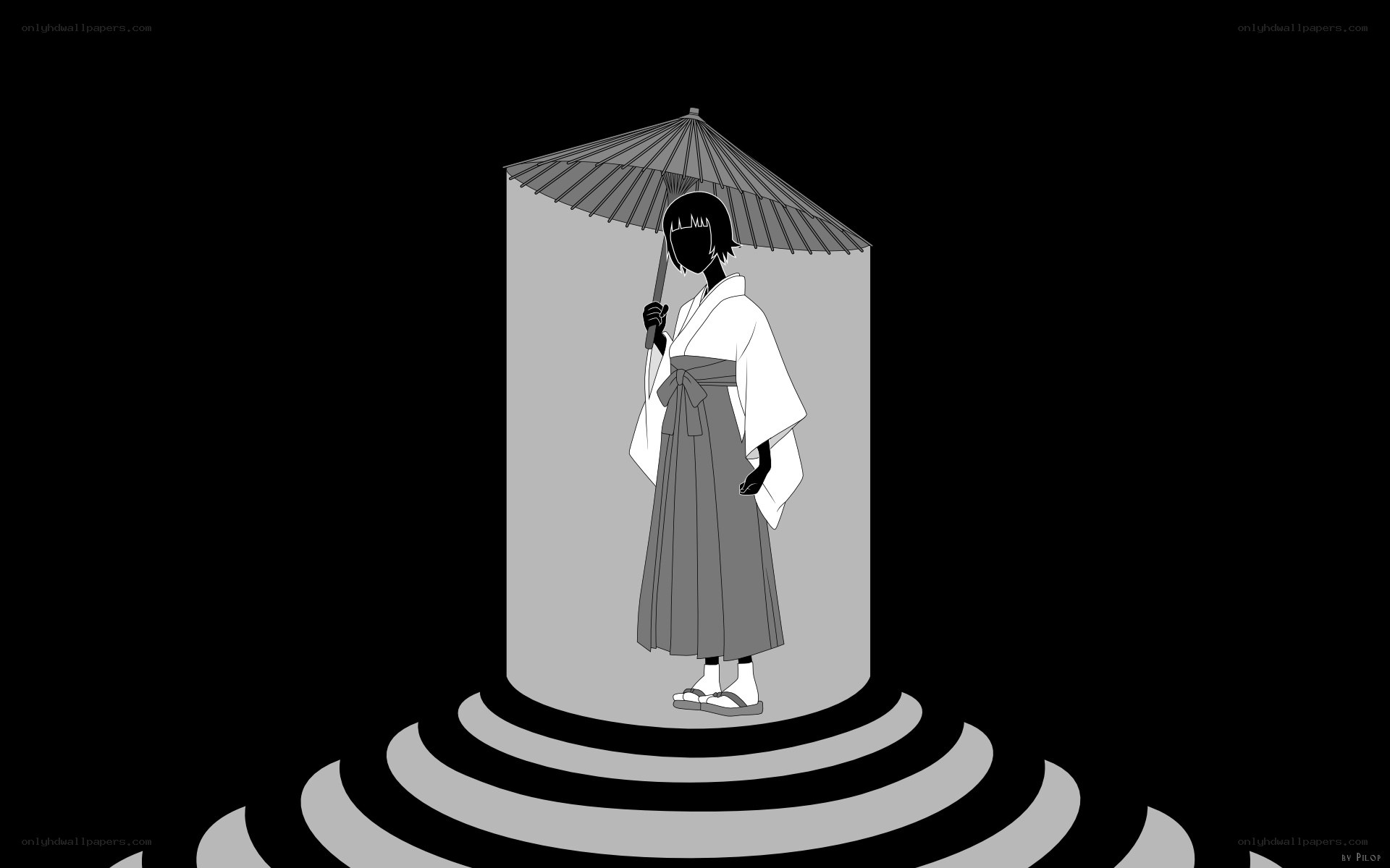 figure with umbrella in light