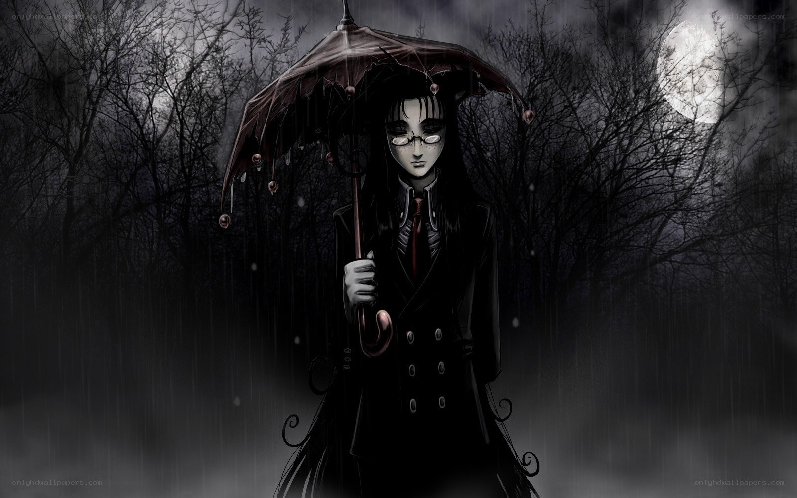 figure with umbrella in rain