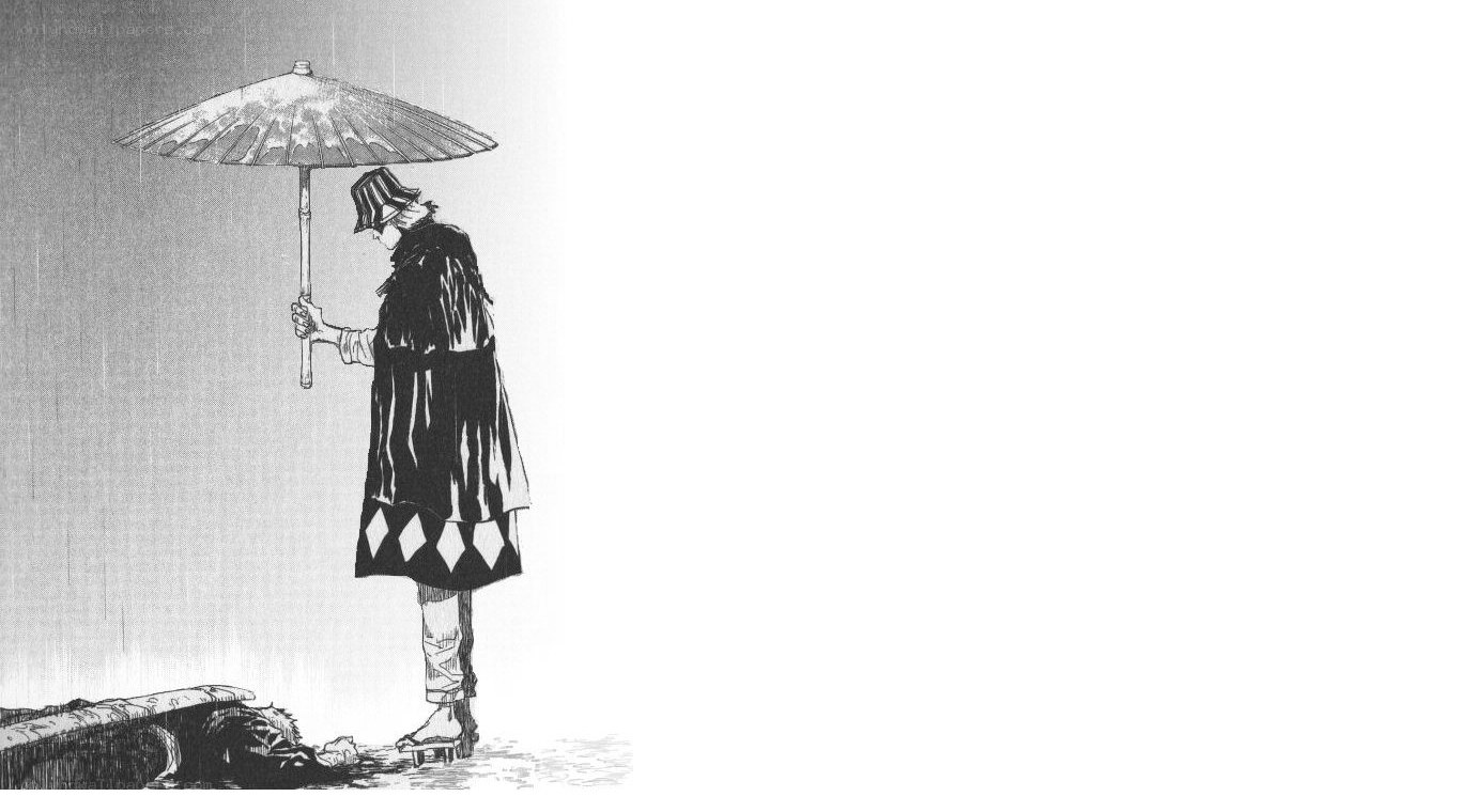 figure with umbrella in rain