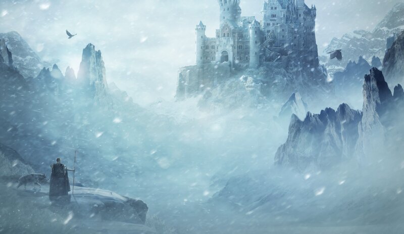 Figure with Wolf in Snow