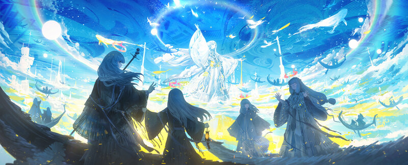 Figures in a Dreamlike Sky