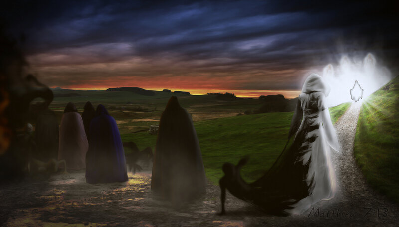 Figures in Cloaks on Path
