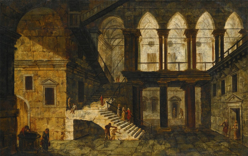 Figures in Stone Courtyard