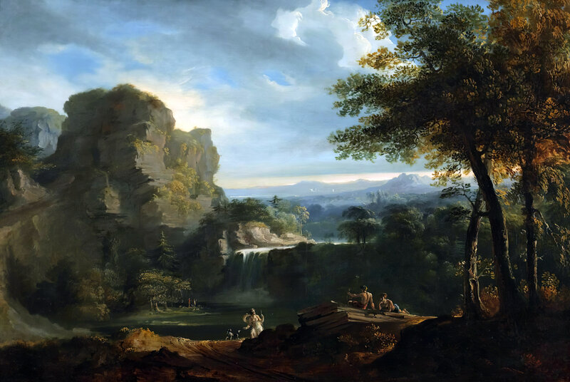 Figures Near Waterfall
