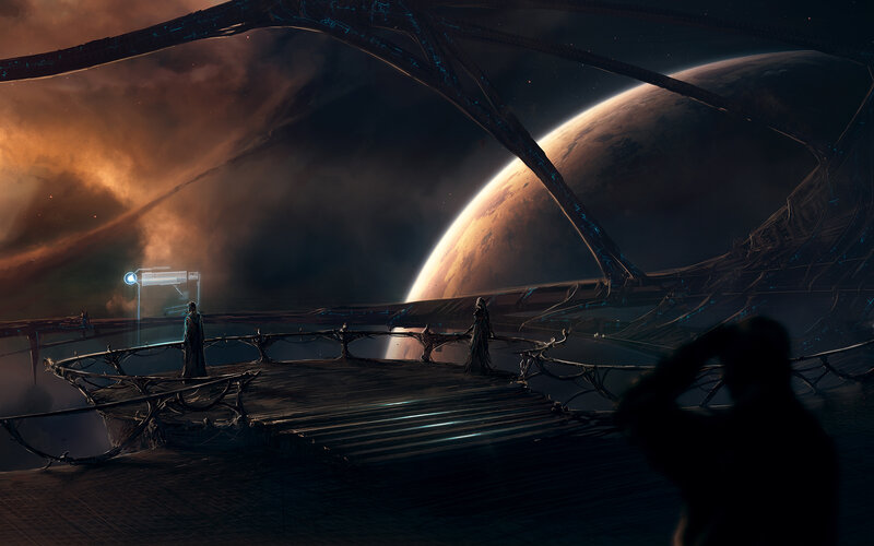Figures on a Space Platform