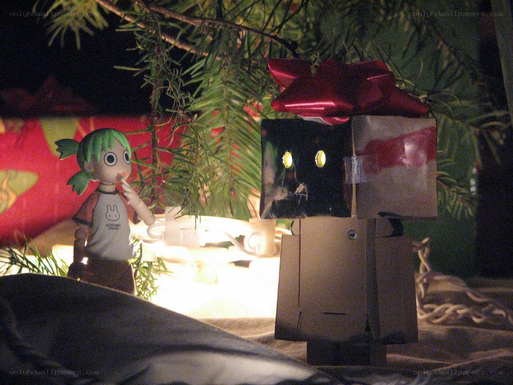 Figurine and robot under tree