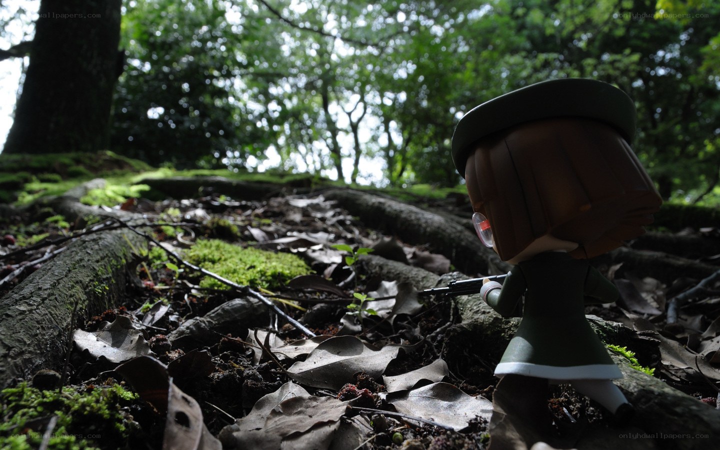figurine in forest setting