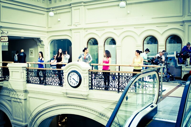 Film crew on a balcony