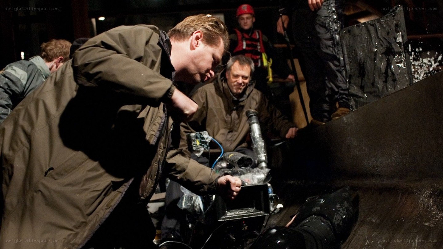 Film crew on set at night