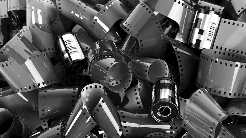 film reels and strips pile