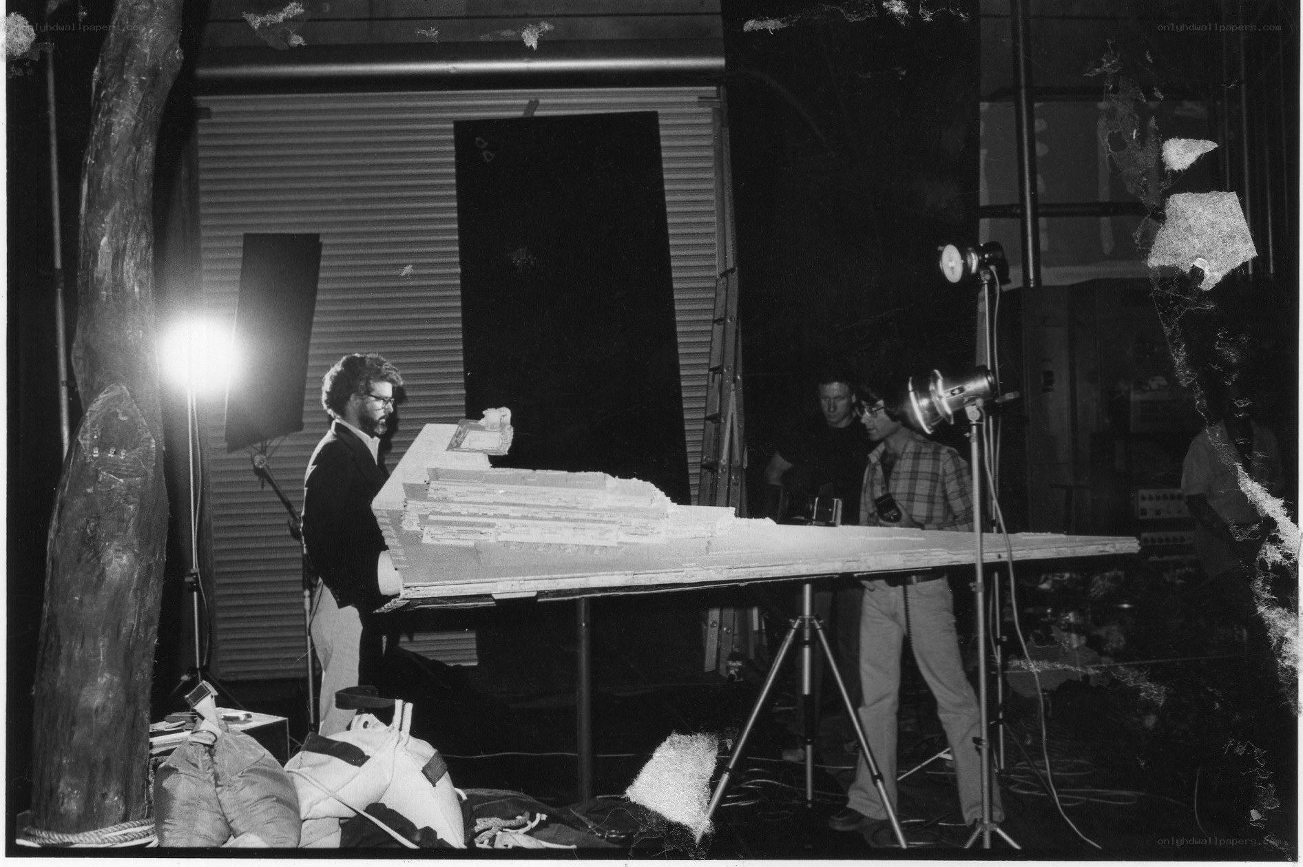 Film set with model and crew