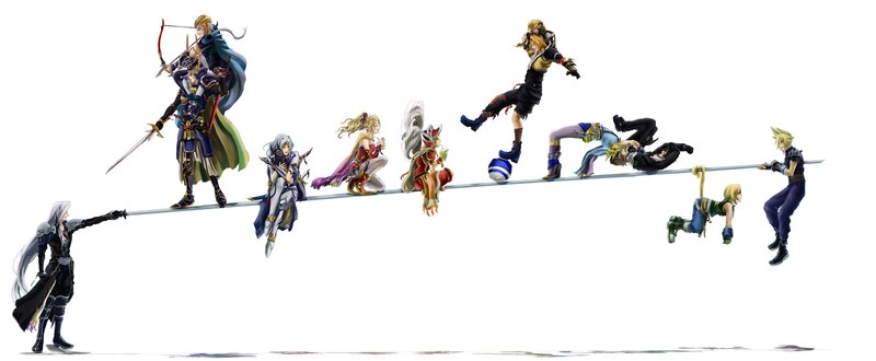 Final Fantasy characters on a tightrope
