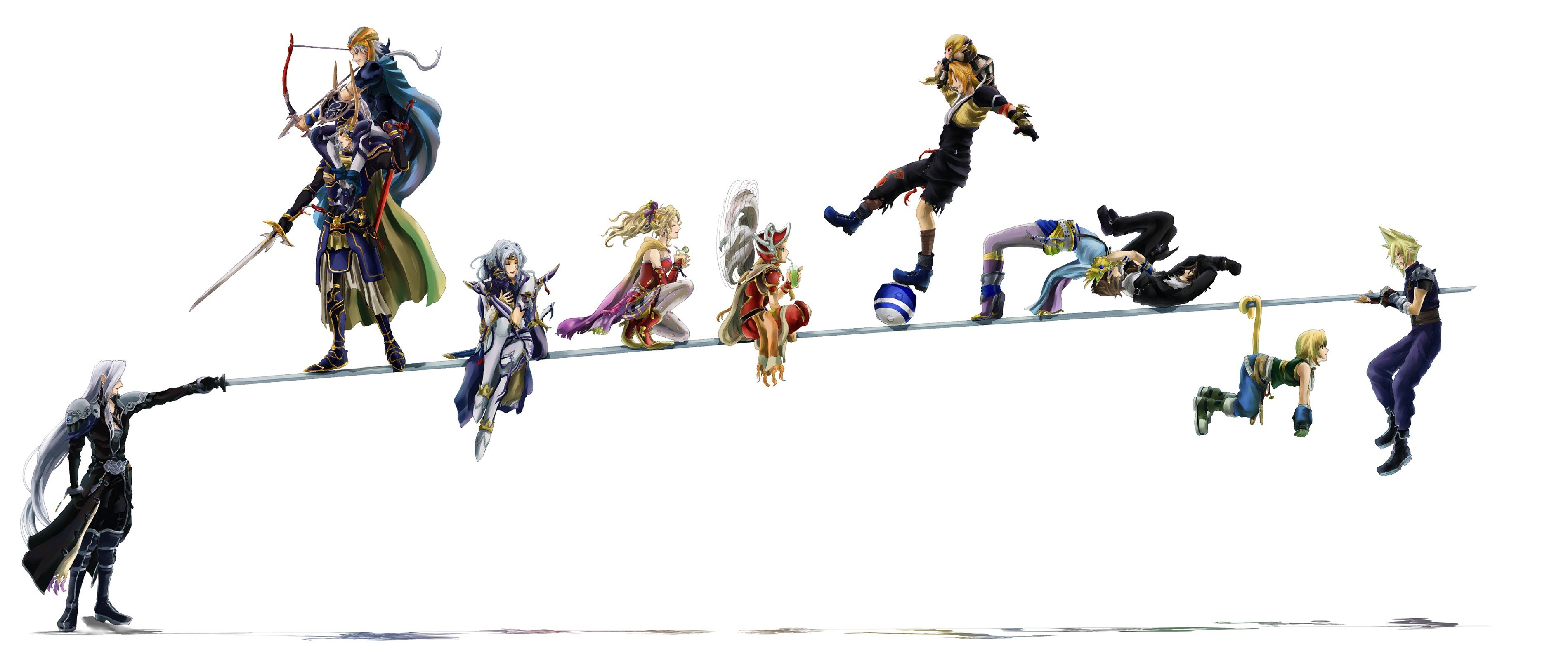 Final Fantasy characters on a tightrope