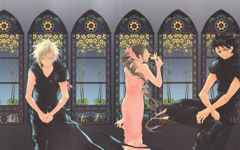 Final Fantasy VII characters in a cathedral