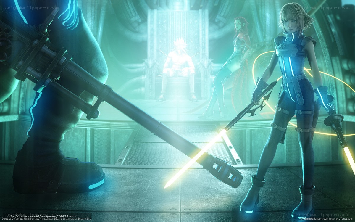 Final Fantasy VII characters in a futuristic setting