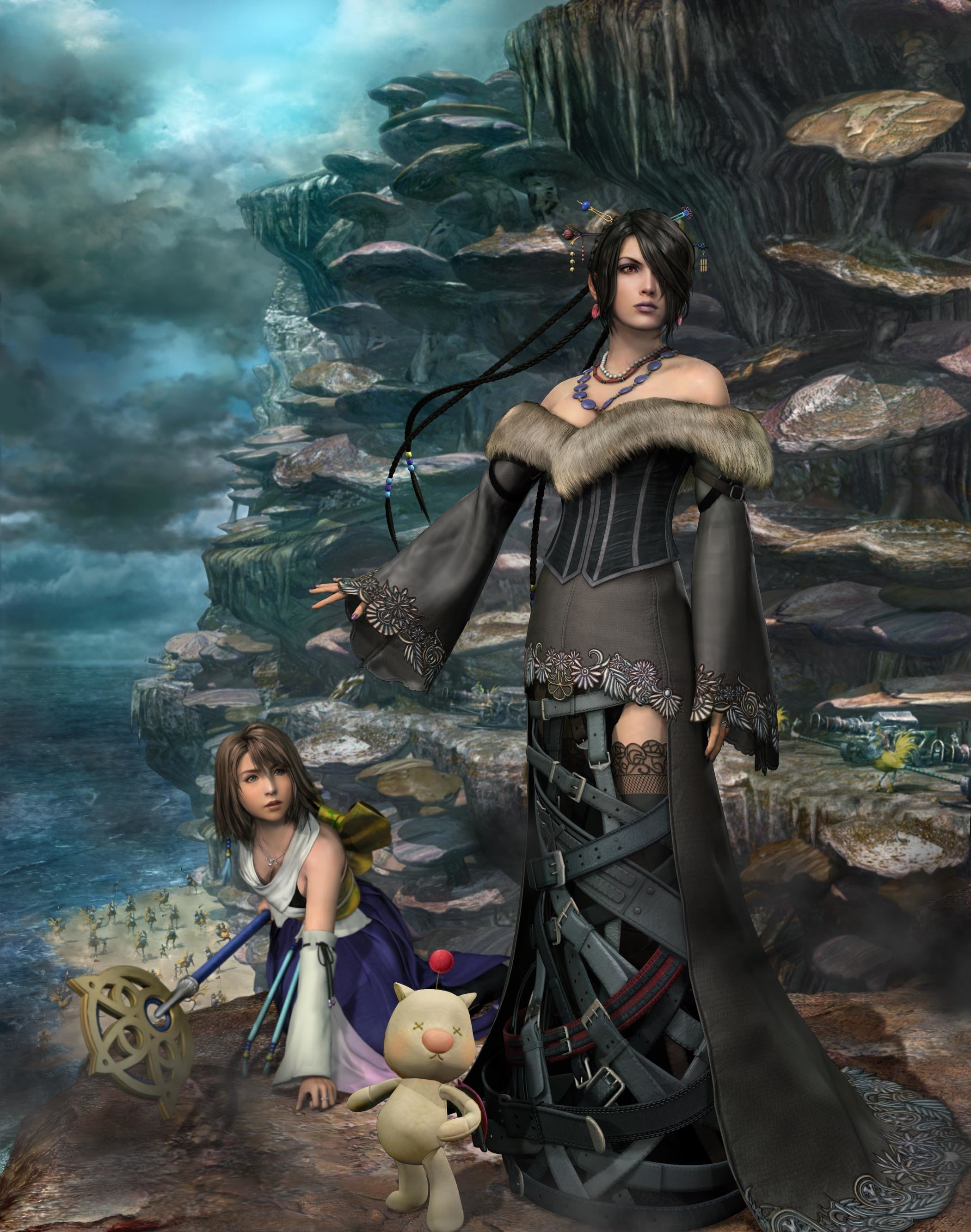 Final Fantasy X characters on cliff