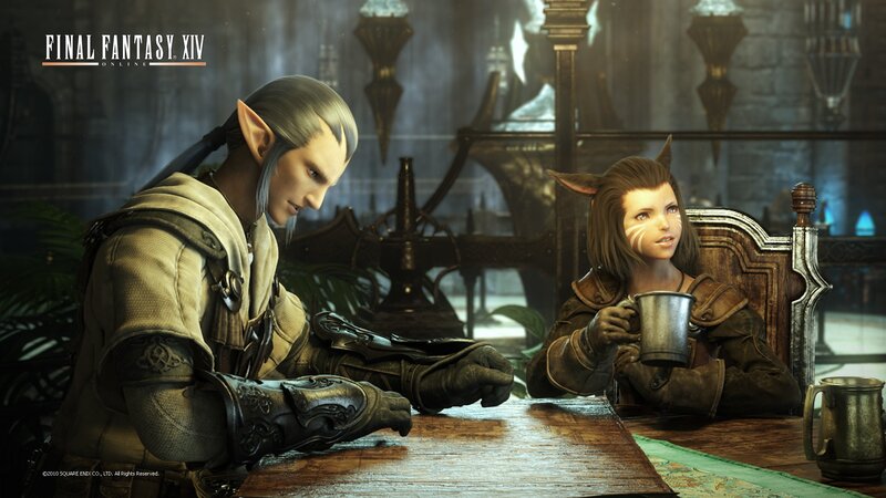 Final Fantasy XIV characters at table