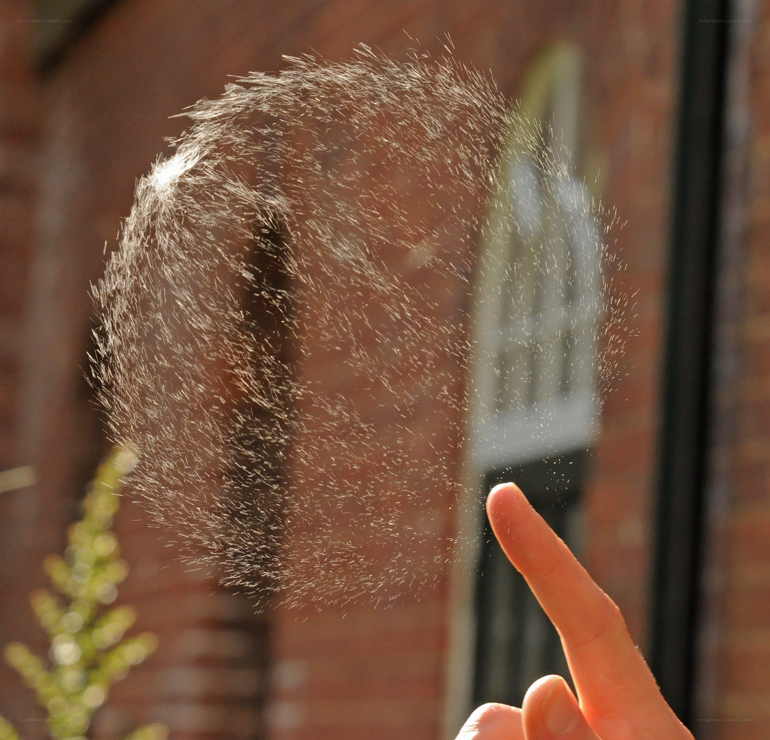 finger touching water spray