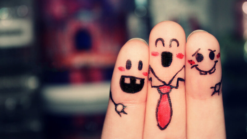 Fingers with Drawn Faces — Black, Playful