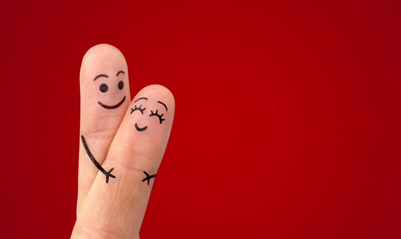 Fingers with Drawn Faces — Red, Happy