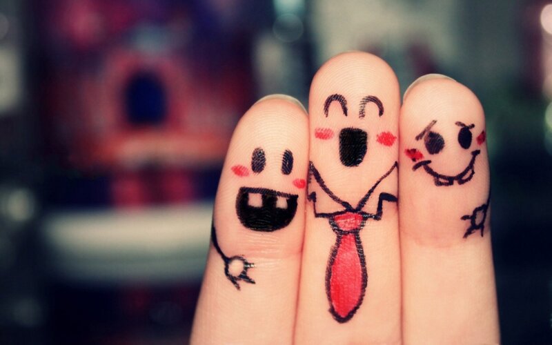 Fingers with Drawn Faces — Red, Playful, Illustration, Tie