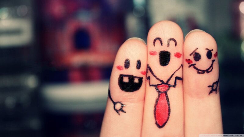 Fingers with Drawn Faces — Red, Playful