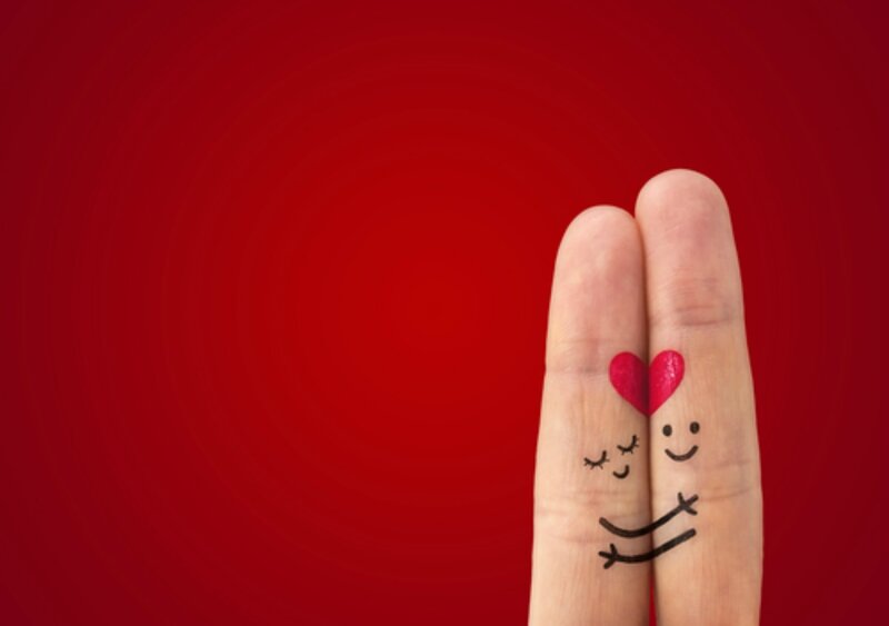Fingers with Drawn Faces — Red, Romantic