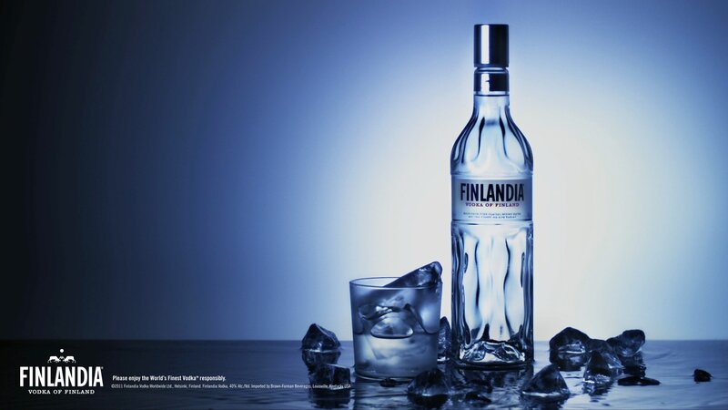 Finlandia Vodka bottle with glass