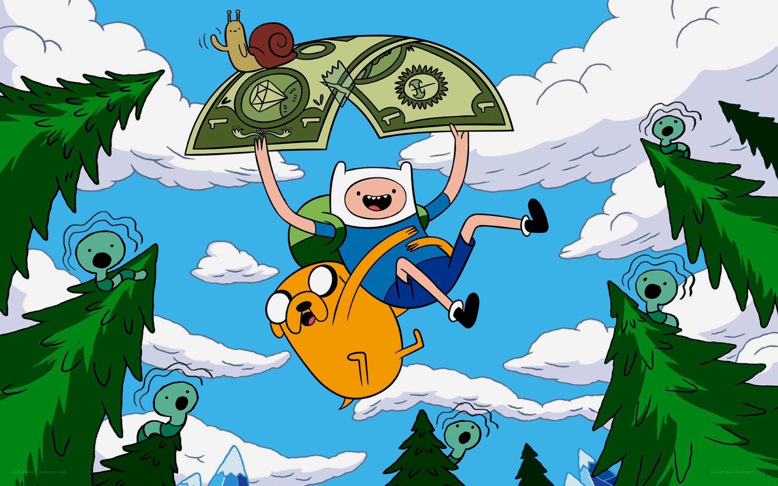 finn and jake flying with money