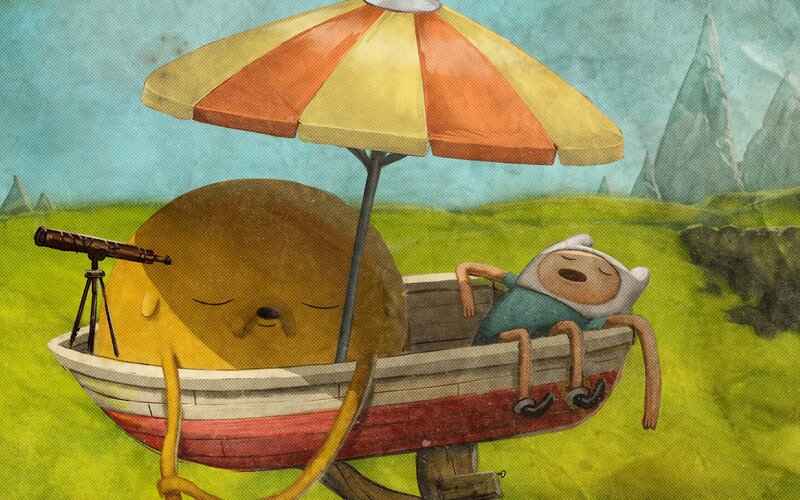 Finn and Jake in a Boat