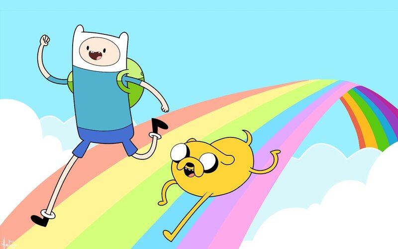 Finn and Jake on a rainbow