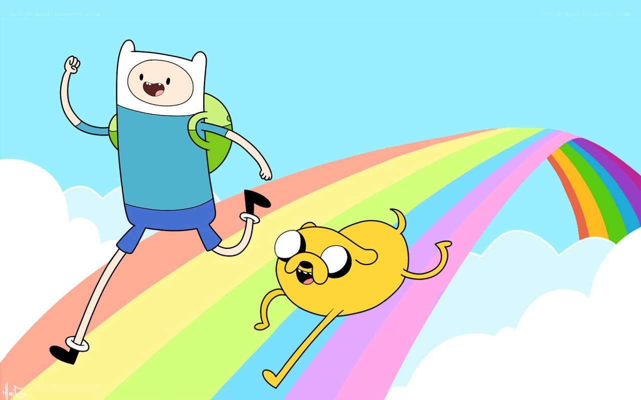 Finn and Jake on a rainbow