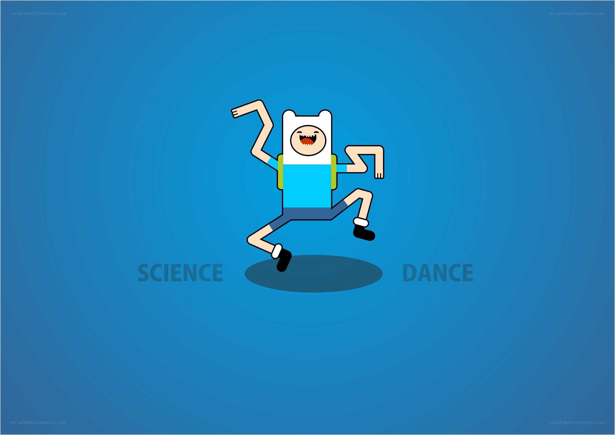 Finn dancing on blue