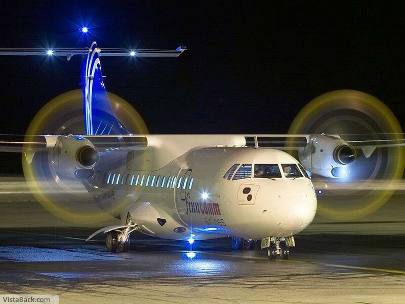 Finncomm Airlines aircraft at night