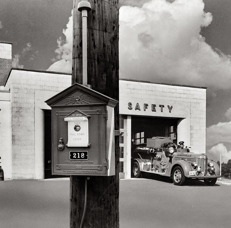 Fire alarm station with fire truck