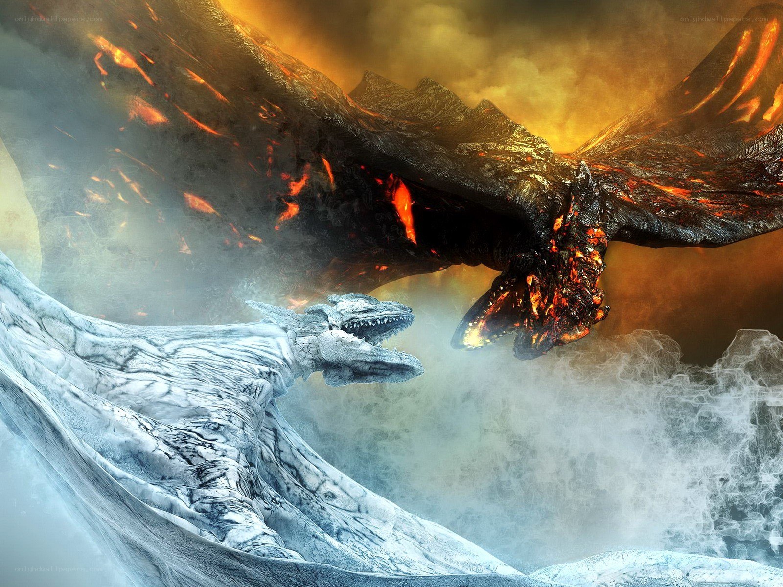 Fire and ice dragons clash