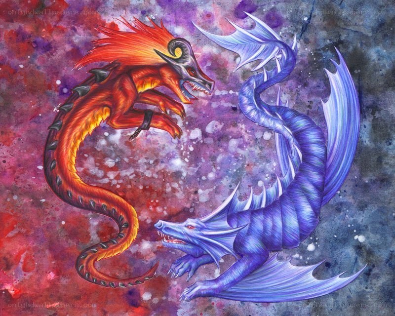 Fire and ice dragons in combat