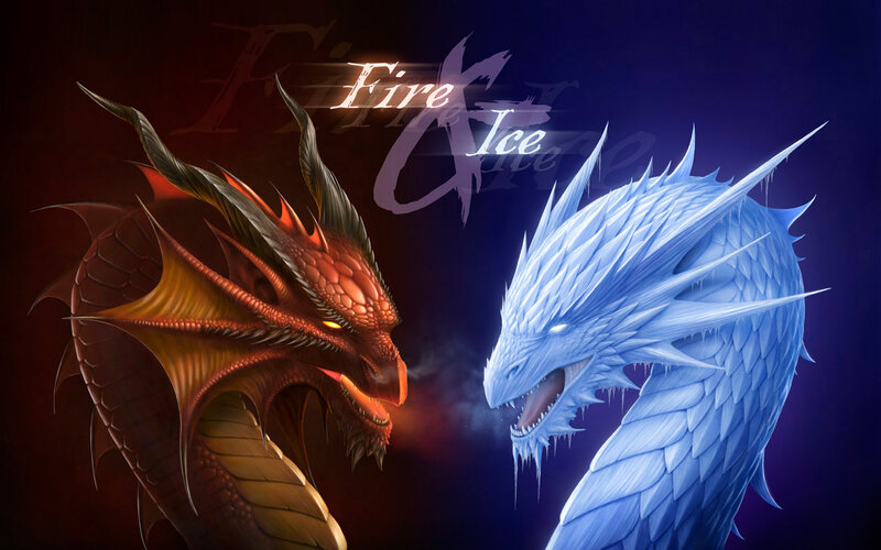 Fire and Ice Dragons — Red, Dramatic, Digital Art