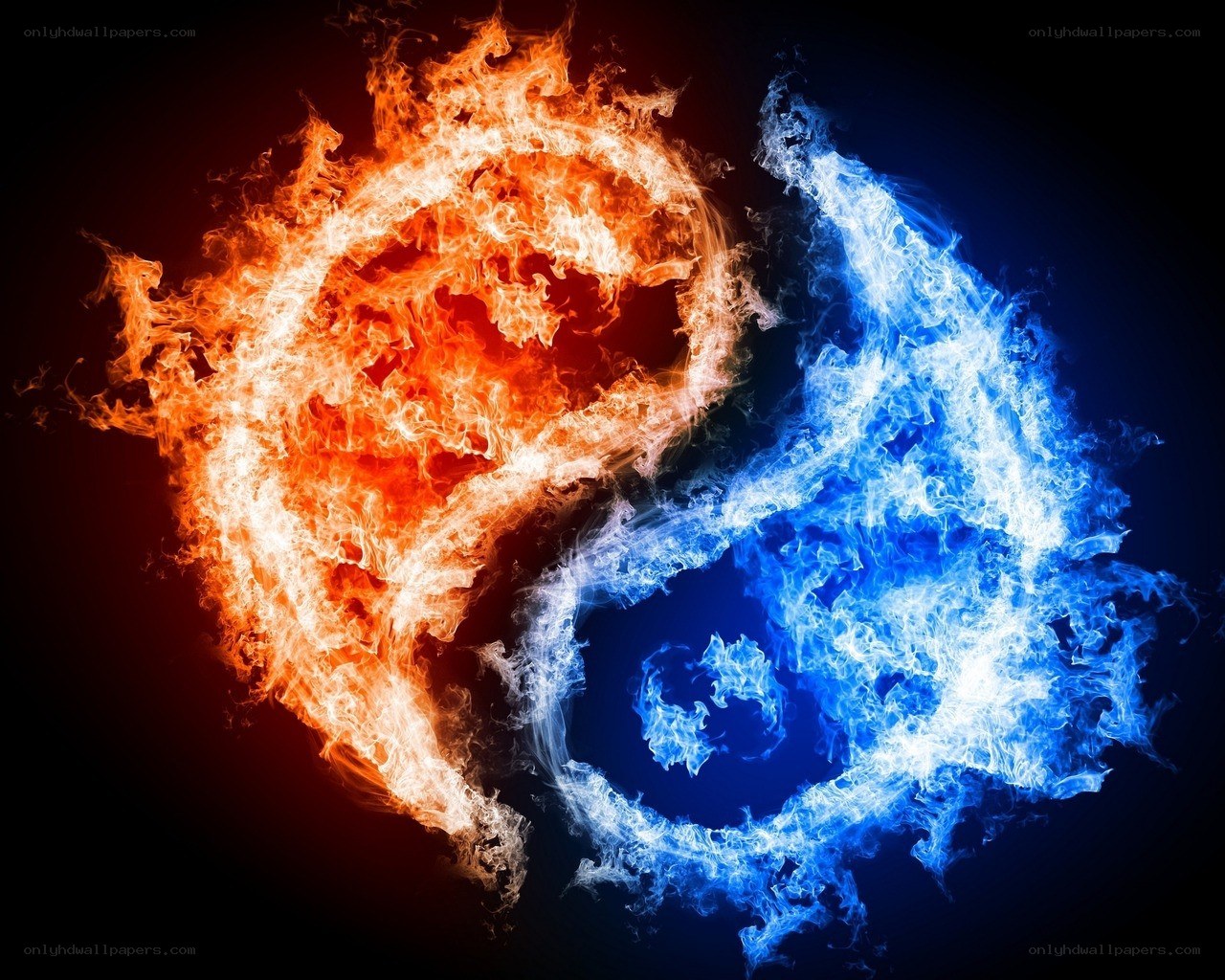 Fire and ice yin-yang symbol