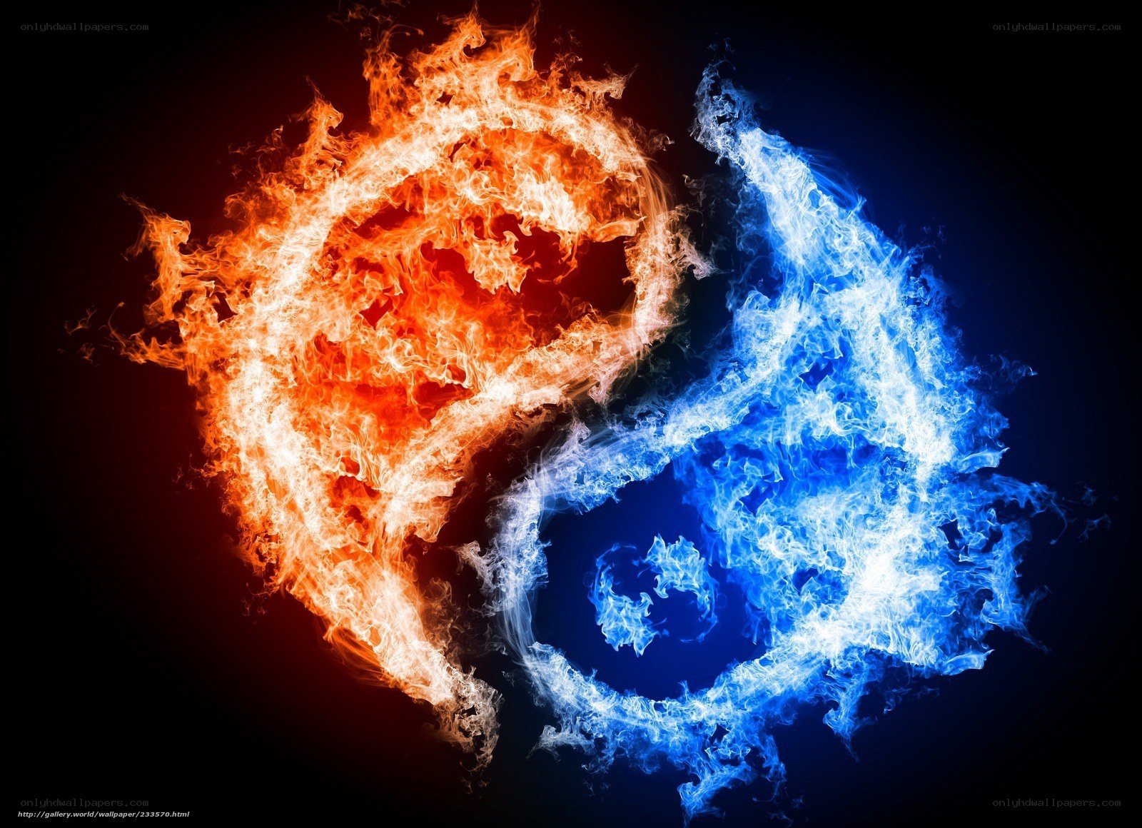 Fire and ice yin-yang symbol