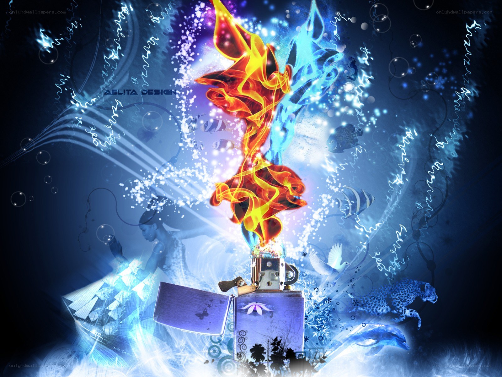 Fire and water abstract art